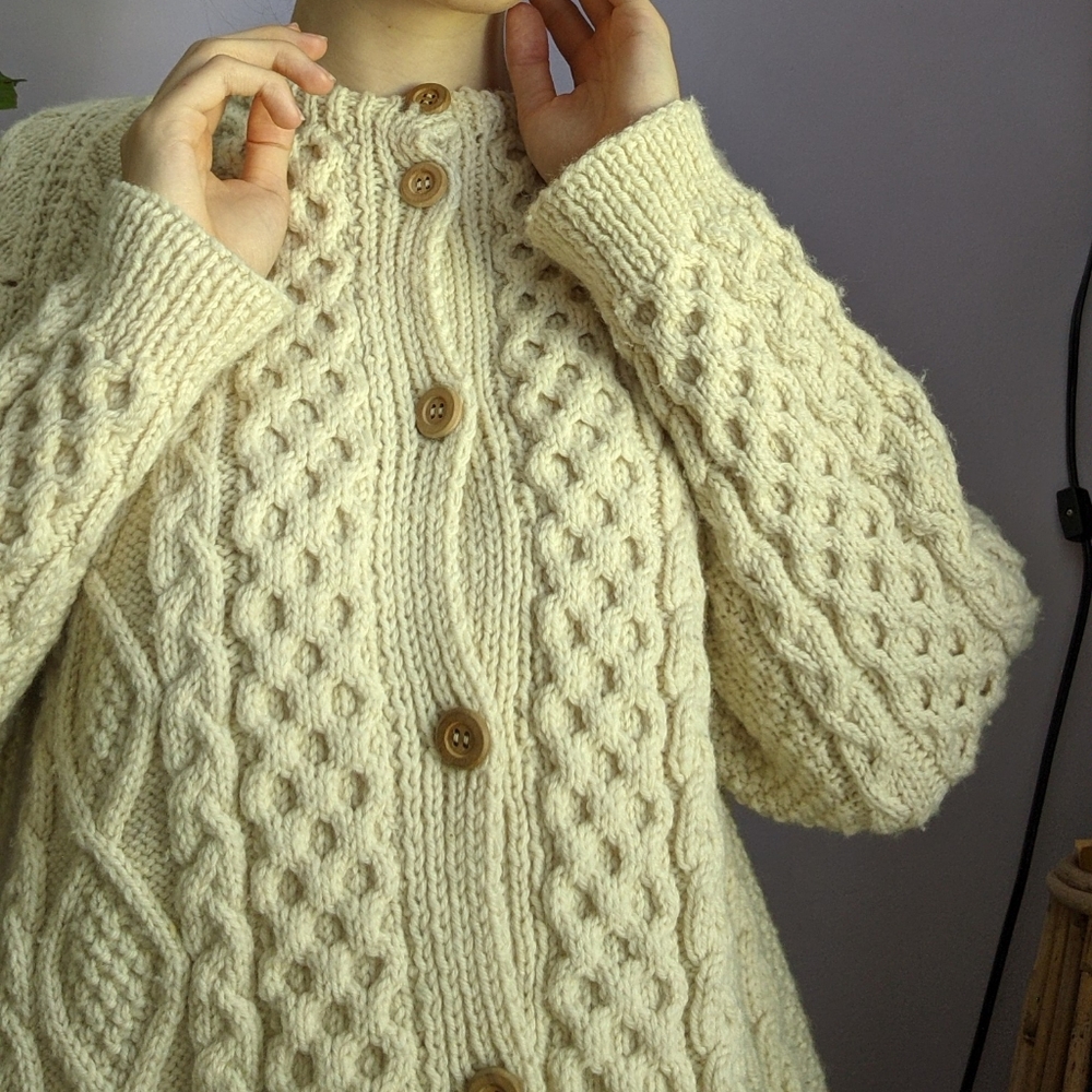 Vintage Handmade Cable Knit Wool Fisherman Sweater